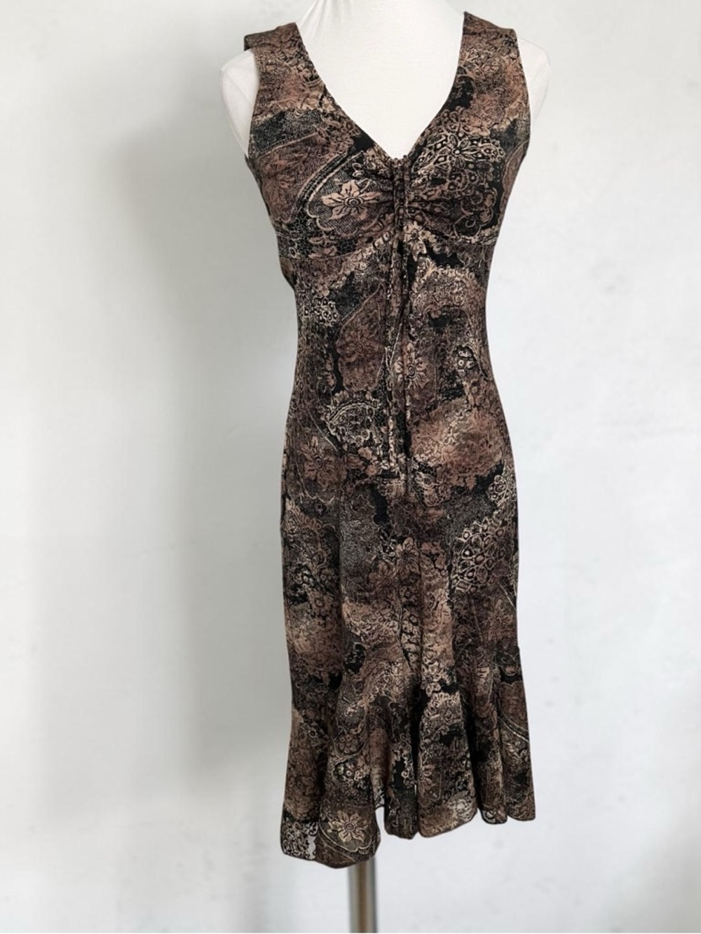 Brown Floral Midi Dress Whimsigoth Fairy Grunge Boho Vintage Style M